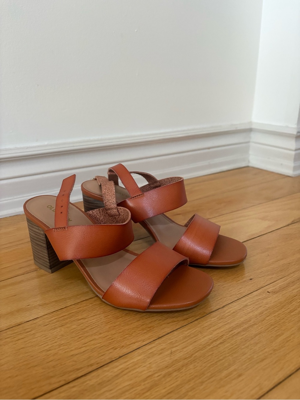 Old Navy Cognac Brown Double-Strap Block Heel Sandals